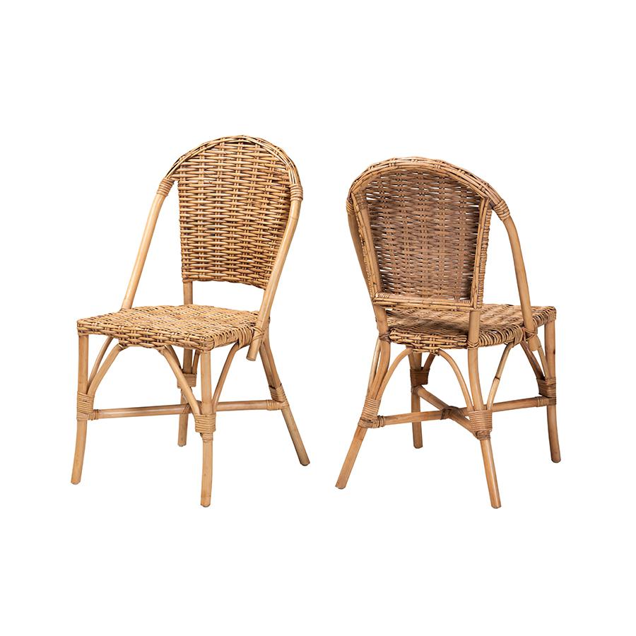 bali & pari Neola Modern Bohemian Natural Rattan 2-Piece Dining Chair Set. Picture 1