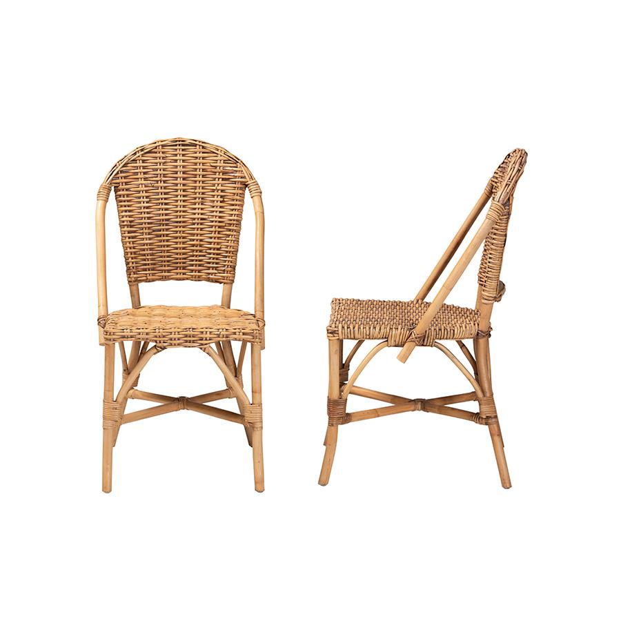 bali & pari Neola Modern Bohemian Natural Rattan 2-Piece Dining Chair Set. Picture 3