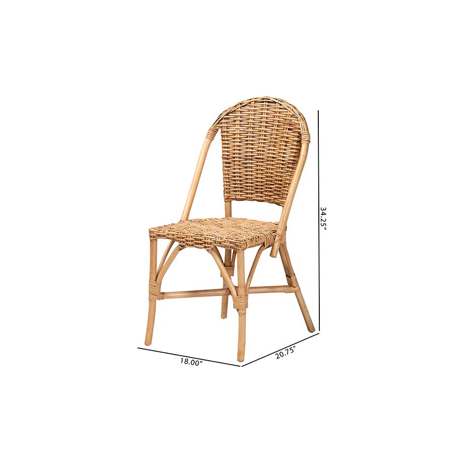 bali & pari Neola Modern Bohemian Natural Rattan 2-Piece Dining Chair Set. Picture 9
