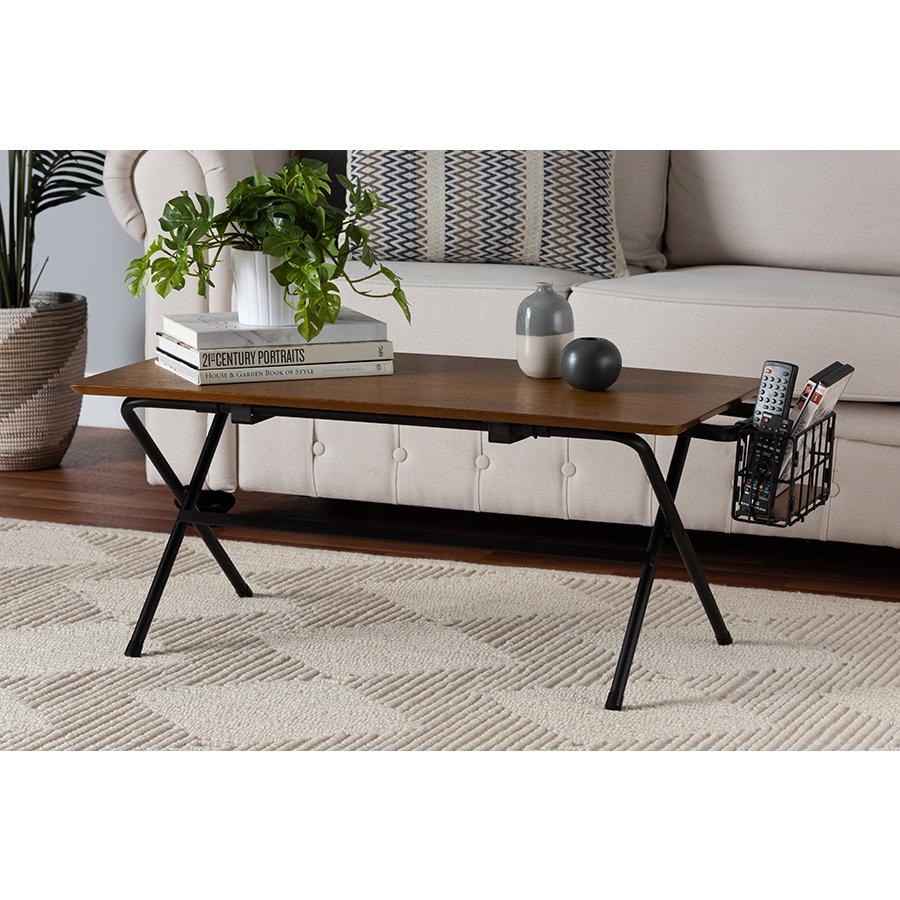 Mariela Natural Brown and Black Low Profile Coffee Table with Basket. Picture 7