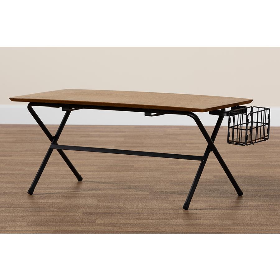 Mariela Natural Brown and Black Low Profile Coffee Table with Basket. Picture 8