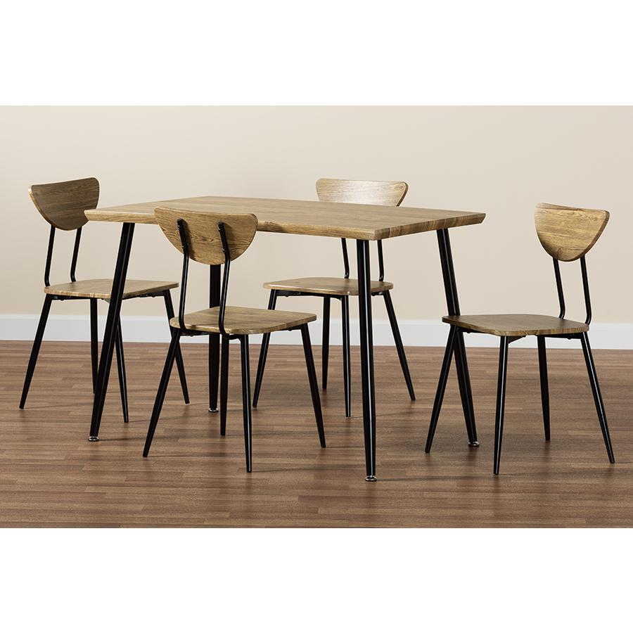 Baxton Studio Gianetta Mid-Century Modern Oak Brown Finished Wood and Black Metal 5-Piece Dining Set. Picture 9