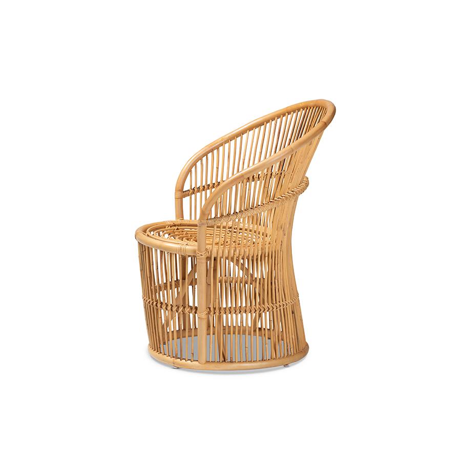 bali & pari Narva Modern Bohemian Natural Brown Rattan Accent Chair. Picture 3