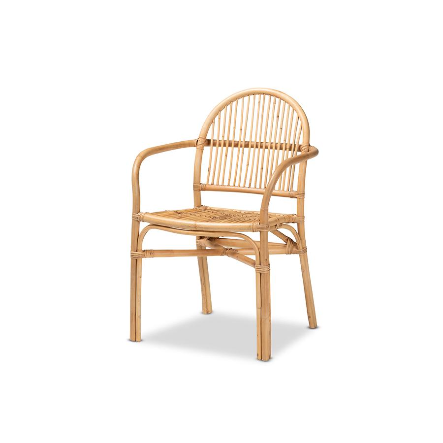 bali & pari Tugera Modern Bohemian Natural Brown Rattan Dining Chair. Picture 1