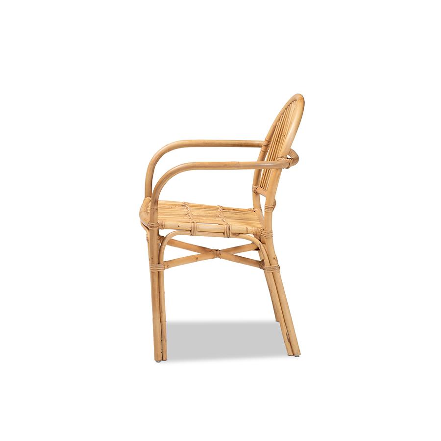 bali & pari Tugera Modern Bohemian Natural Brown Rattan Dining Chair. Picture 3