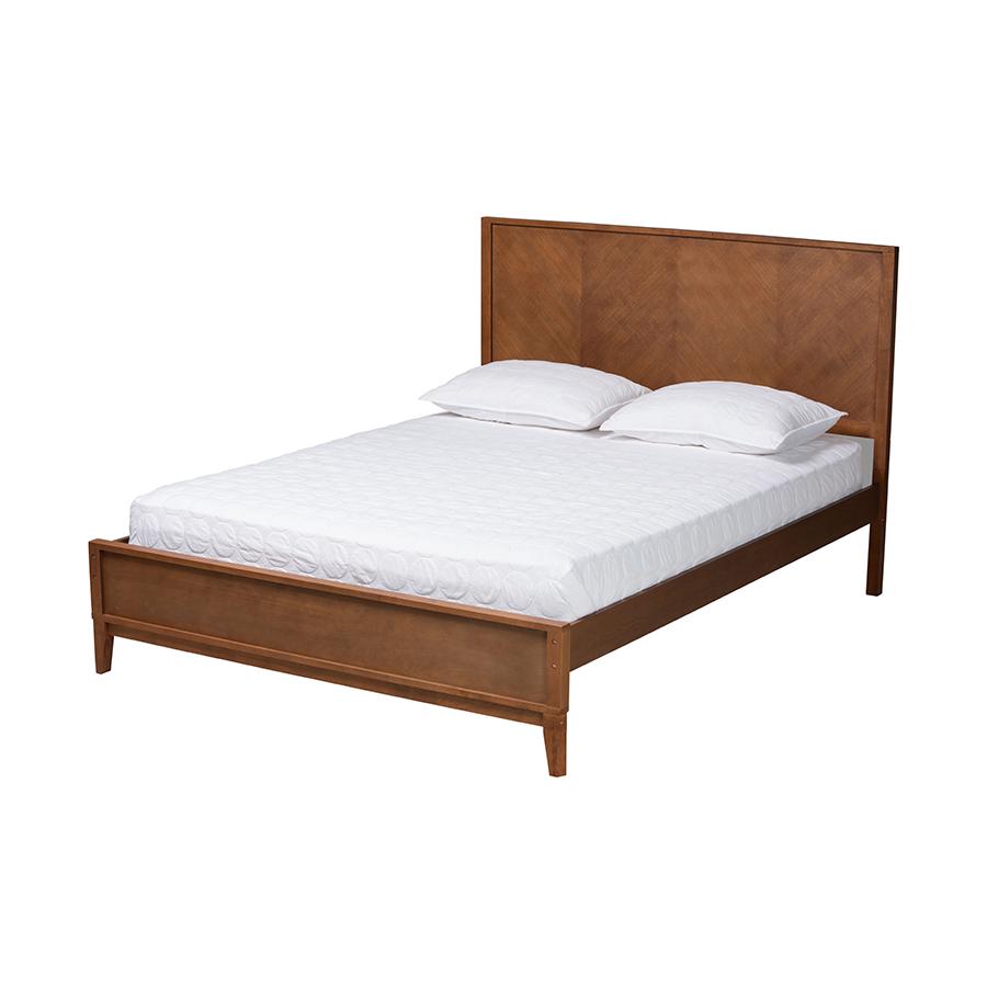 Carver Classic Transitional Ash Walnut Finished Wood Queen Size Platform Bed. Picture 1