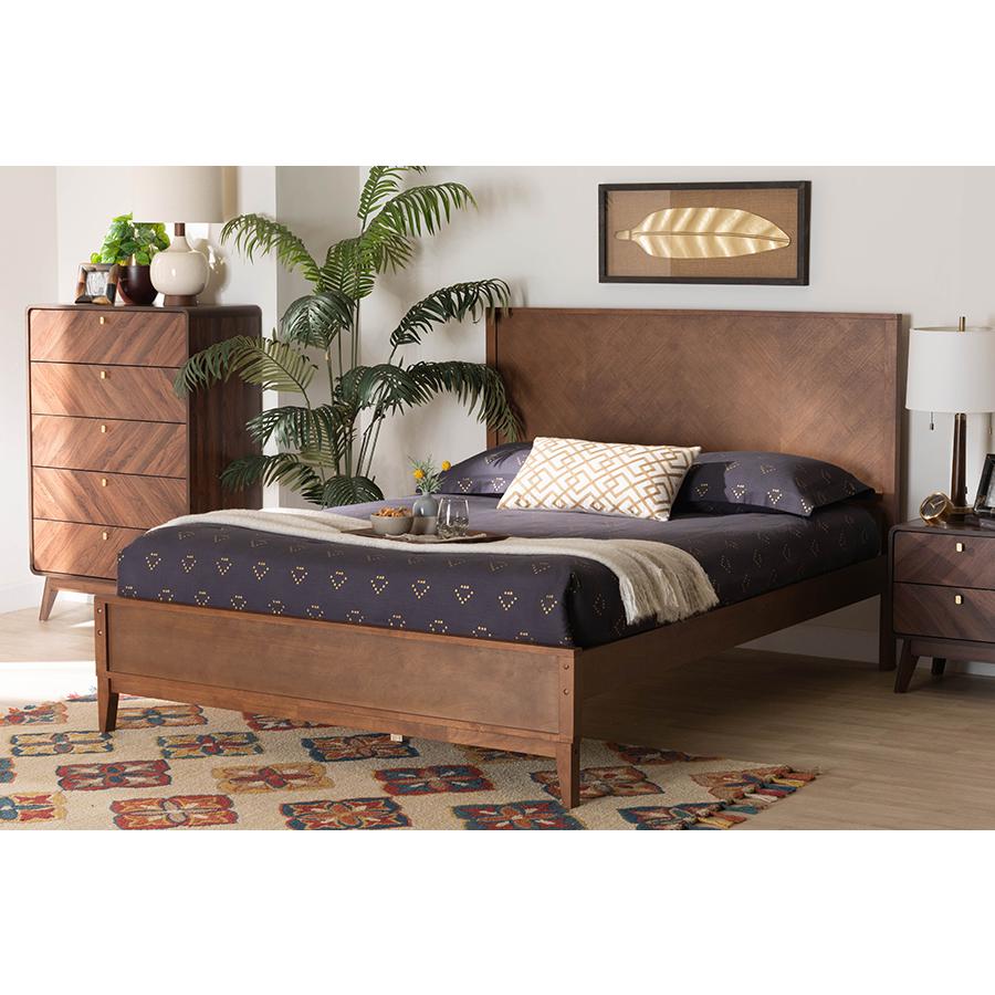 Carver Classic Transitional Ash Walnut Finished Wood Queen Size Platform Bed. Picture 7