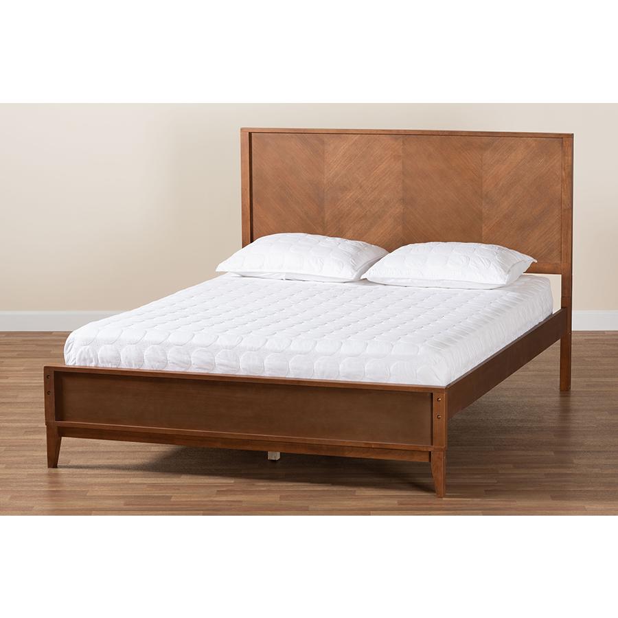 Carver Classic Transitional Ash Walnut Finished Wood Queen Size Platform Bed. Picture 8