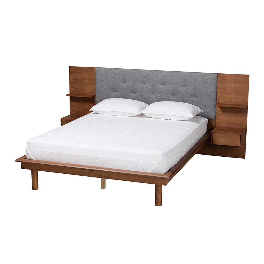Walnut Finished Wood Queen Size Platform Storage Bed with Built-In Nightstands. Picture 1