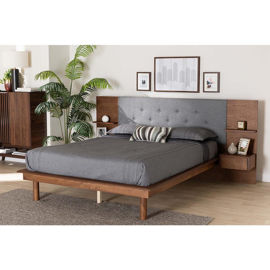 Walnut Finished Wood Queen Size Platform Storage Bed with Built-In Nightstands. Picture 10