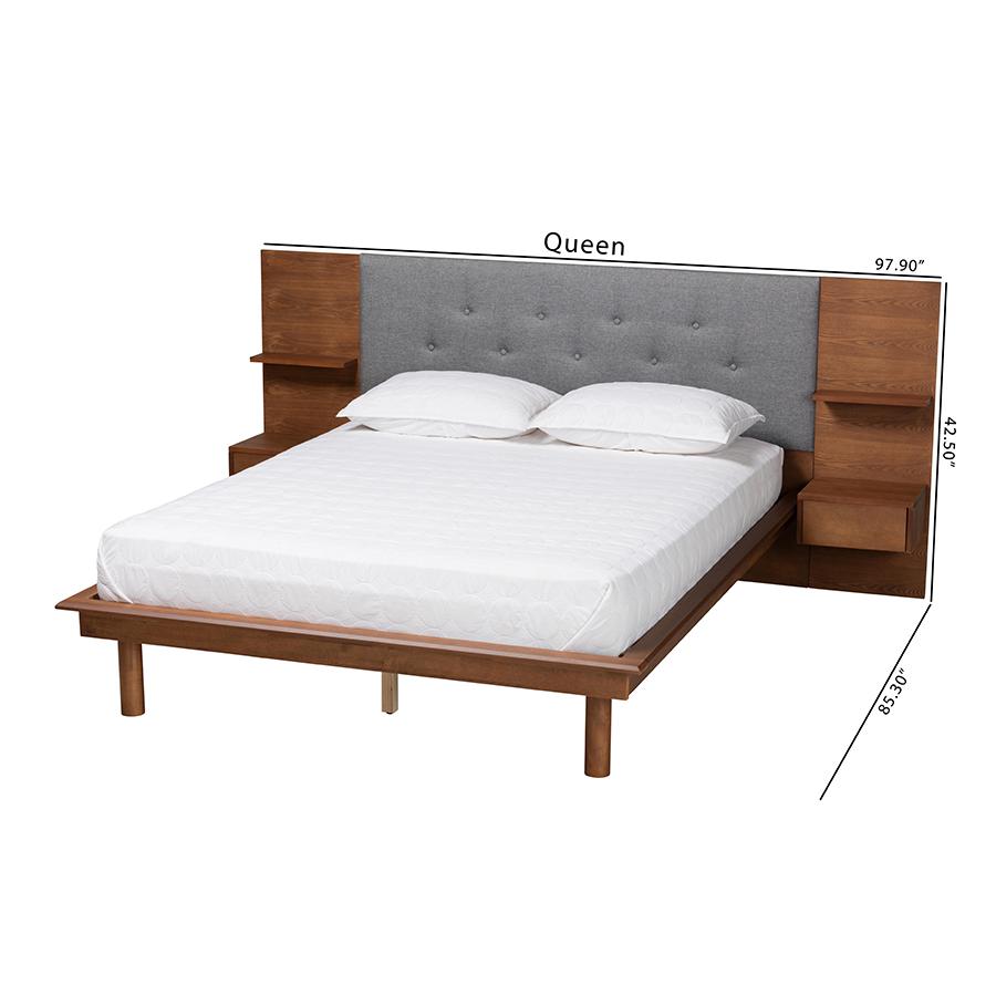 Walnut Finished Wood Queen Size Platform Storage Bed with Built-In Nightstands. Picture 12