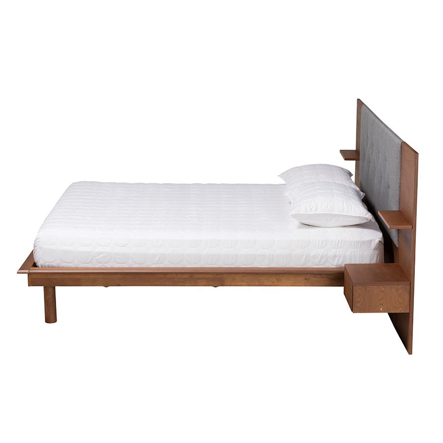 Walnut Finished Wood Queen Size Platform Storage Bed with Built-In Nightstands. Picture 3