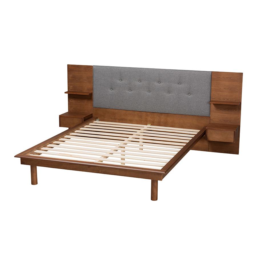 Walnut Finished Wood Queen Size Platform Storage Bed with Built-In Nightstands. Picture 4