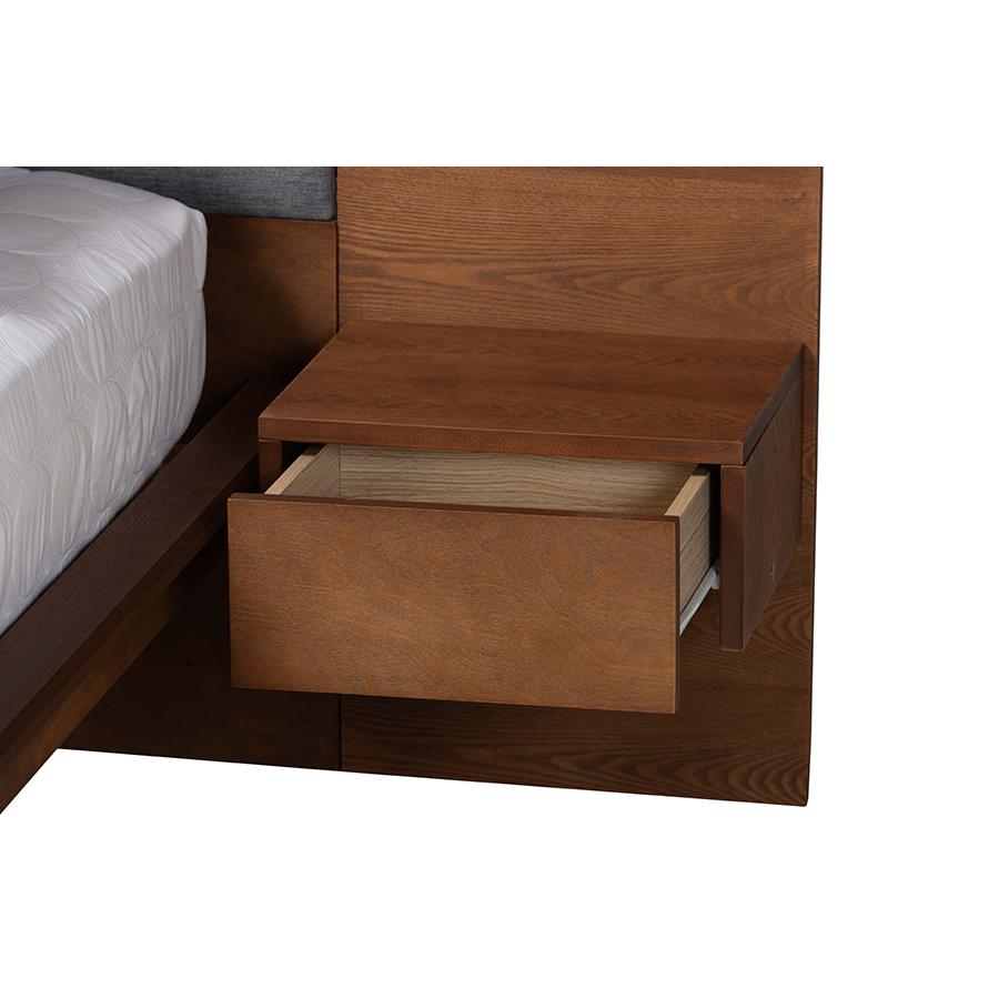 Walnut Finished Wood Queen Size Platform Storage Bed with Built-In Nightstands. Picture 7