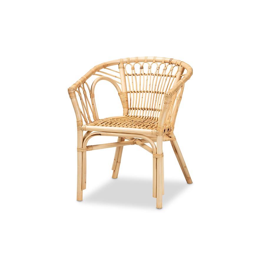 bali & pari Kaka Modern Bohemian Natural Brown Rattan Dining Chair. Picture 1