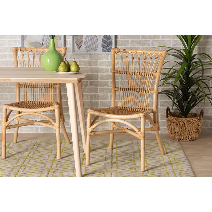 Ammi Modern Bohemian Natural Brown Rattan Dining Chair. Picture 7