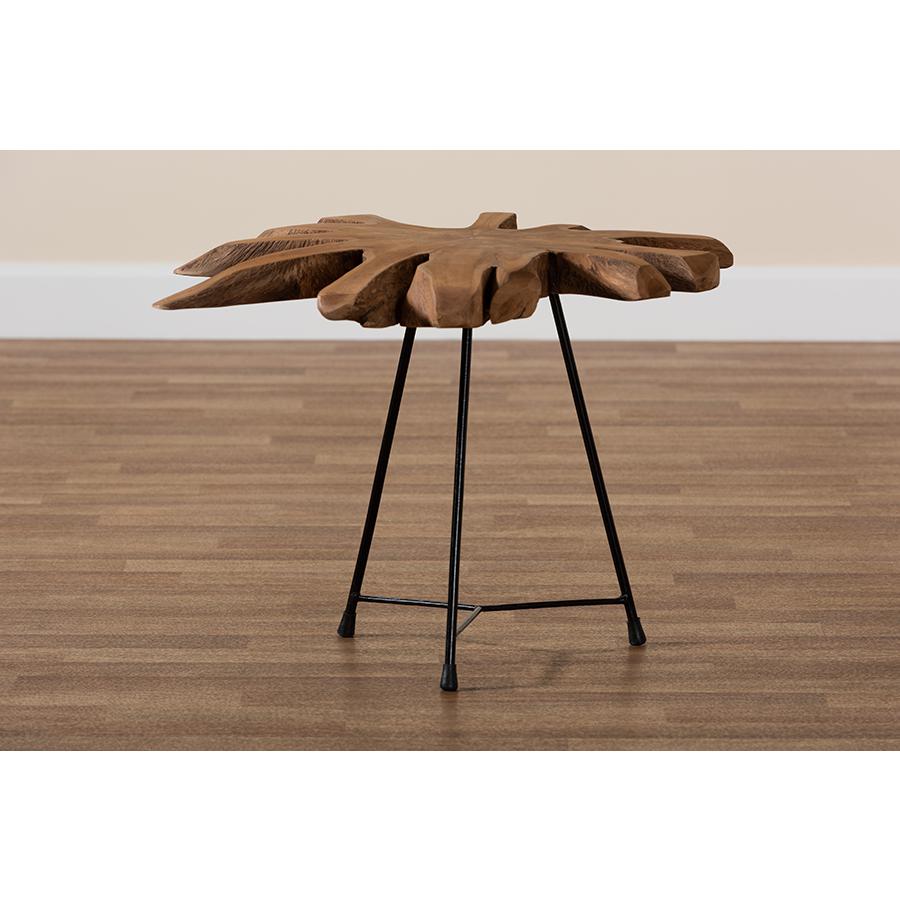 Black End Table with Teak Tree Trunk Tabletop. Picture 6