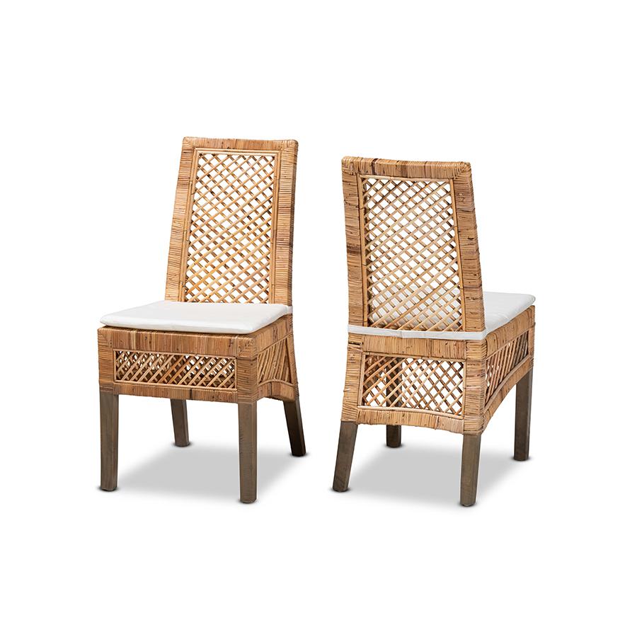 bali & pari Argos Modern Bohemian  Natural Brown Rattan 2-Piece Dining Chair Set. Picture 1