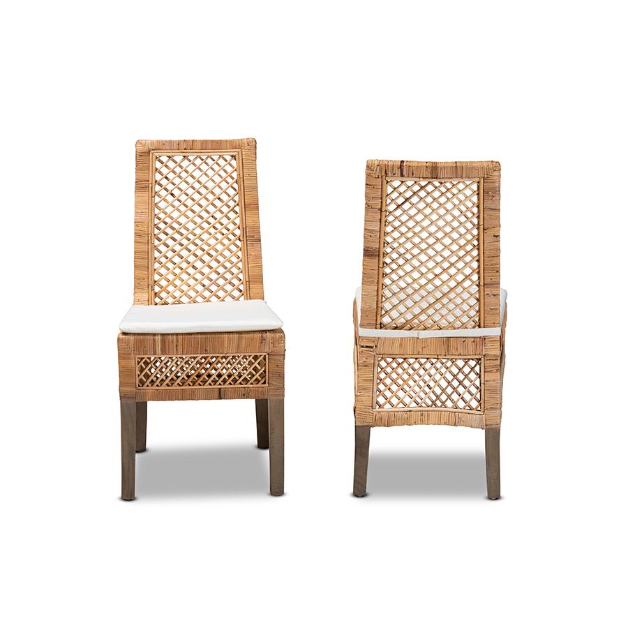 bali & pari Argos Modern Bohemian  Natural Brown Rattan 2-Piece Dining Chair Set. Picture 2