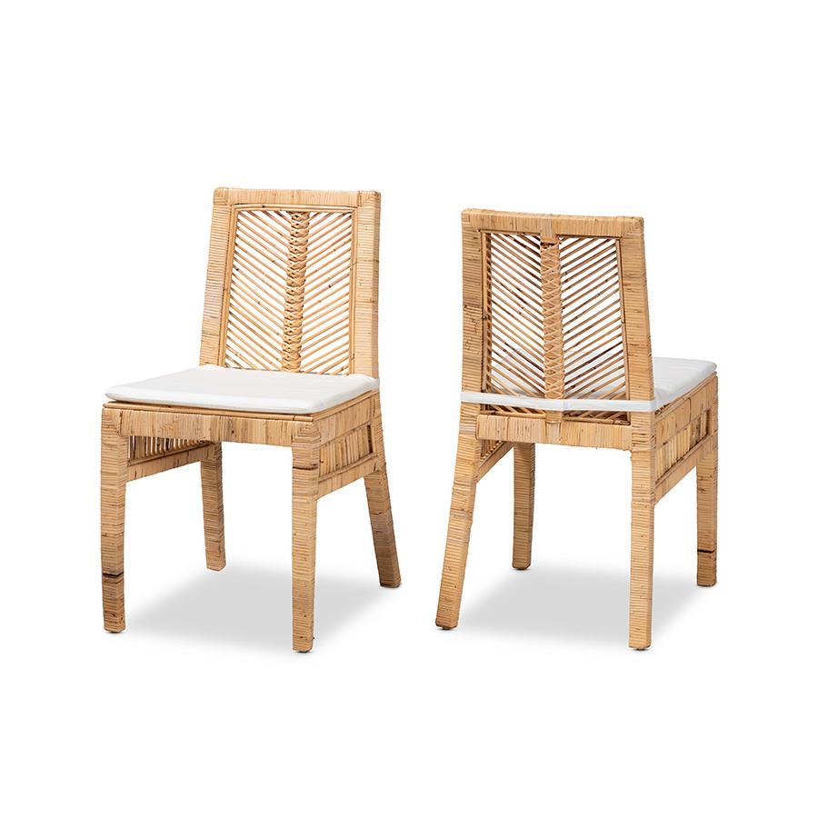 bali & pari Suci Modern Bohemian Natural Brown Rattan 2-Piece Dining Chair Set. Picture 1