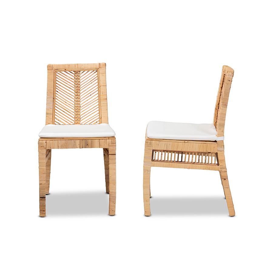 bali & pari Suci Modern Bohemian Natural Brown Rattan 2-Piece Dining Chair Set. Picture 3