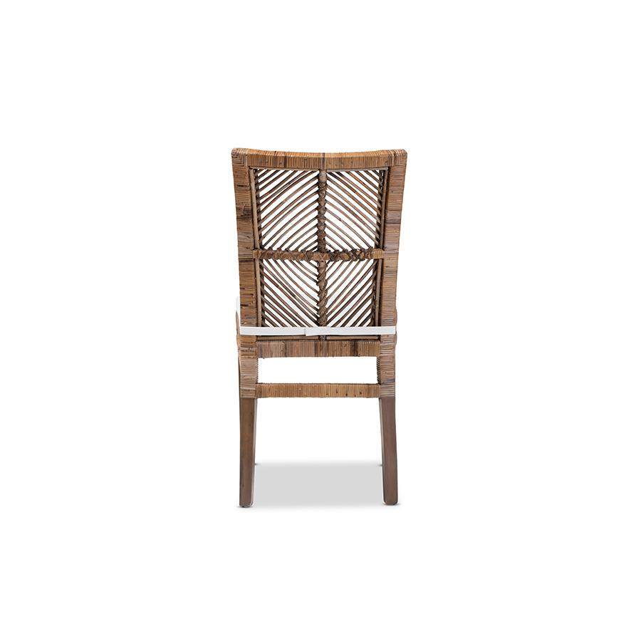 Bohemian Greywashed Natural Rattan and Mahogany Dining Chair with Cushion. Picture 4