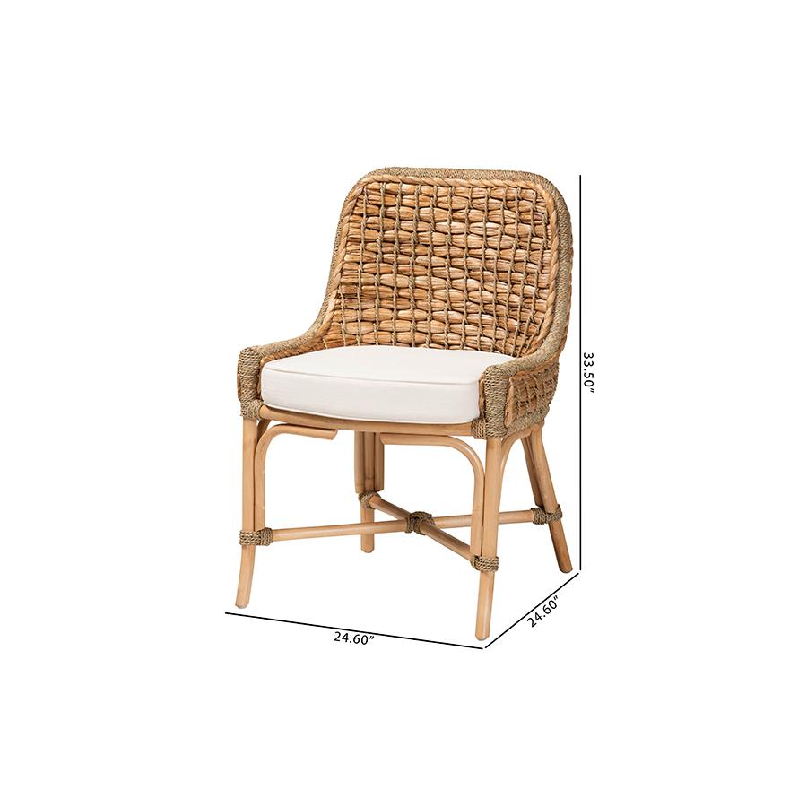 Bohemian Natural Brown Woven Rattan Dining Side Chair With Cushion. Picture 10
