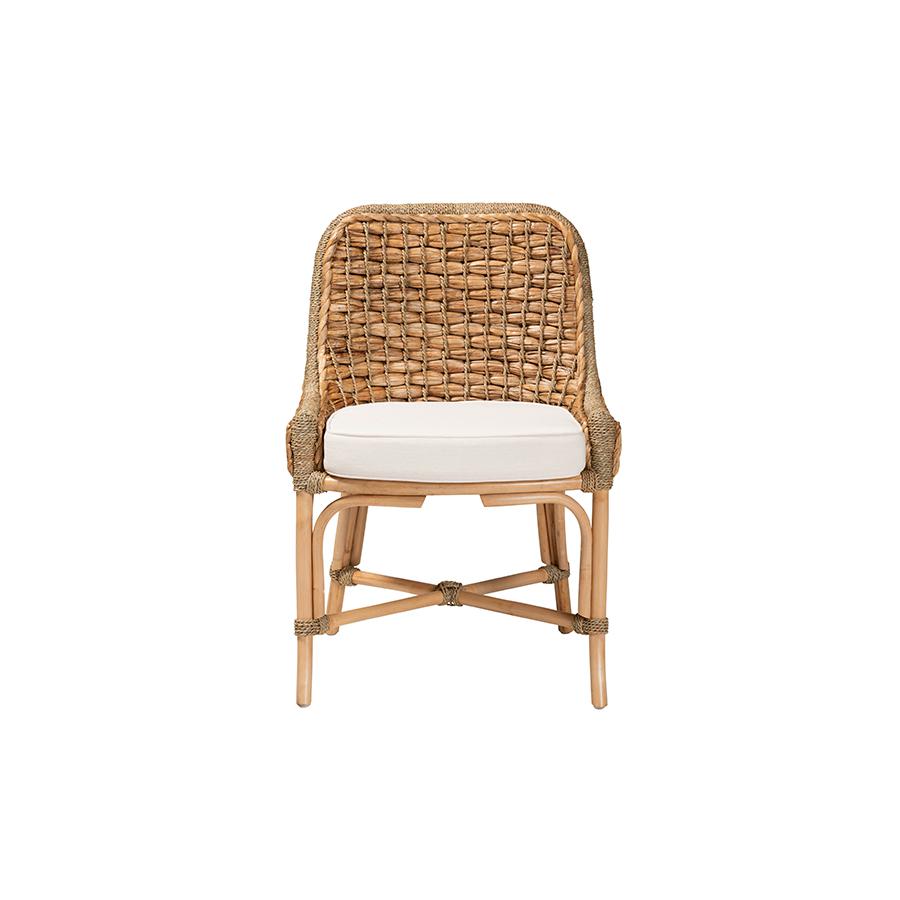 Bohemian Natural Brown Woven Rattan Dining Side Chair With Cushion. Picture 2