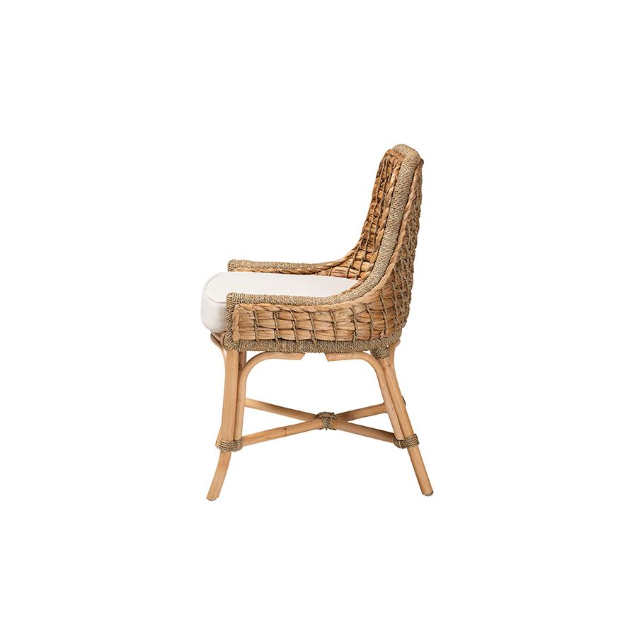 Bohemian Natural Brown Woven Rattan Dining Side Chair With Cushion. Picture 3