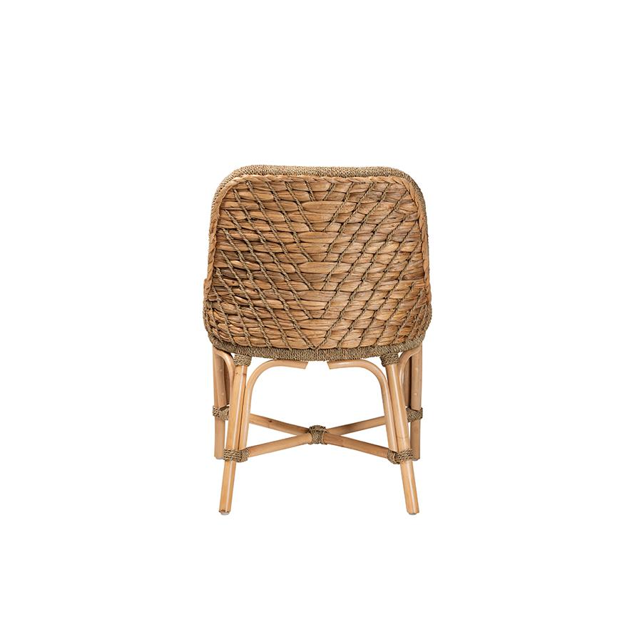 Bohemian Natural Brown Woven Rattan Dining Side Chair With Cushion. Picture 4