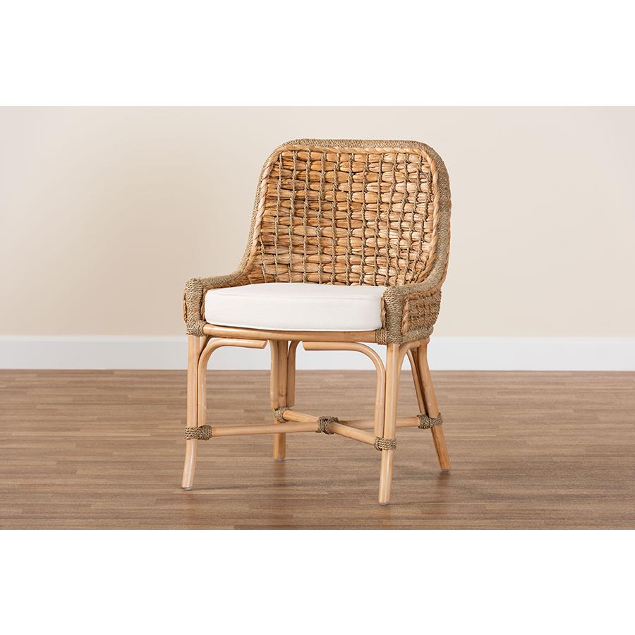 Bohemian Natural Brown Woven Rattan Dining Side Chair With Cushion. Picture 9