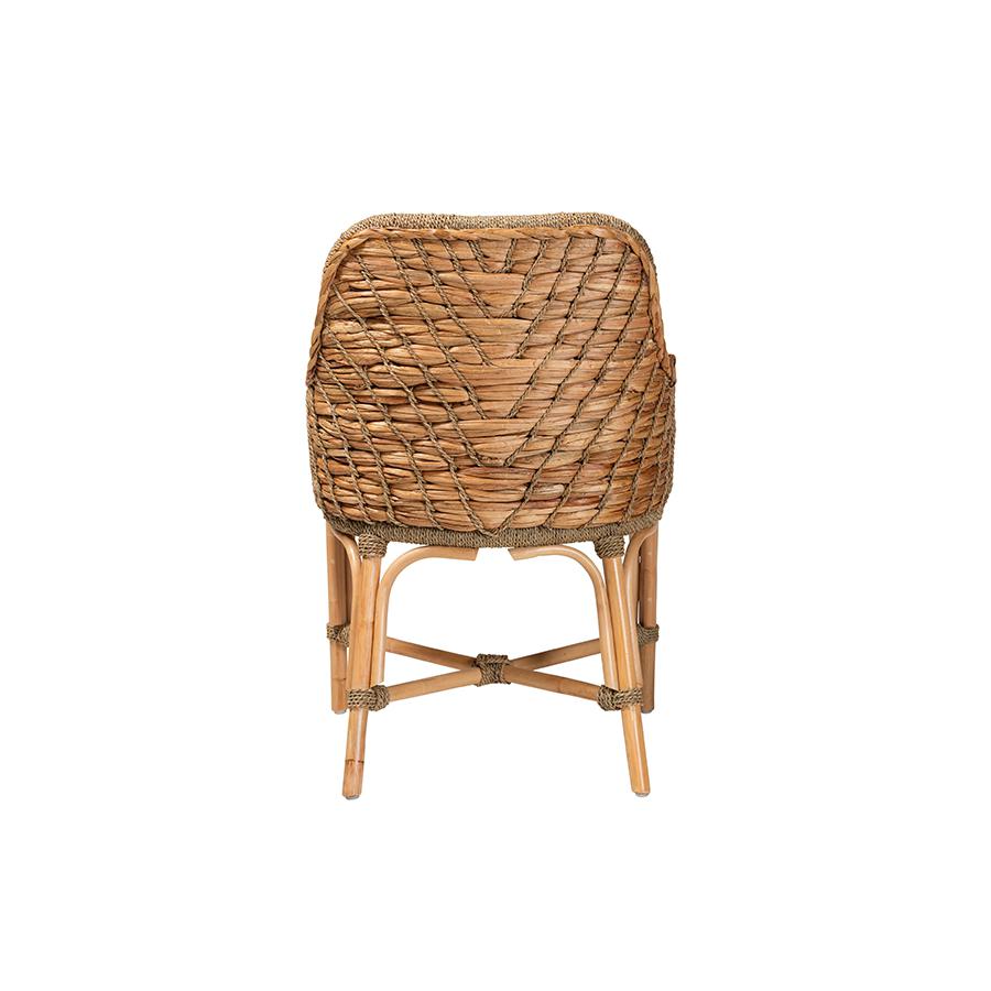 Bohemian Natural Brown Woven Rattan Dining Arm Chair with Cushion. Picture 4
