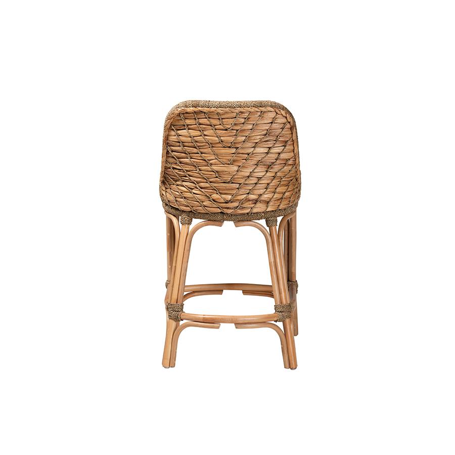 Bohemian Natural Brown Woven Rattan Counter Stool with Cushion. Picture 4
