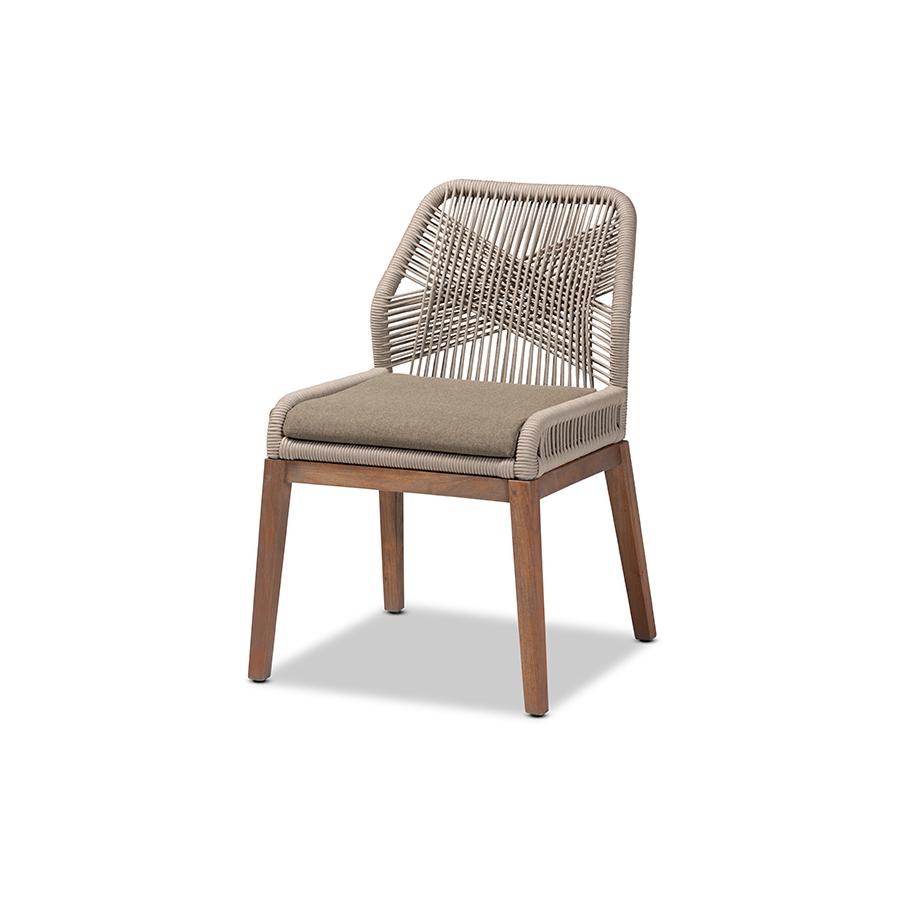 Jennifer Mid-Century Transitional Grey Woven Rope Mahogany Dining Side Chair. Picture 1