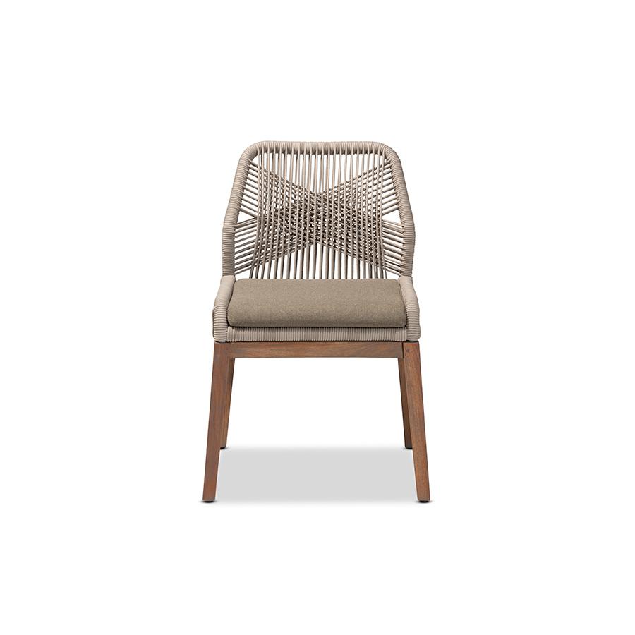 Jennifer Mid-Century Transitional Grey Woven Rope Mahogany Dining Side Chair. Picture 2