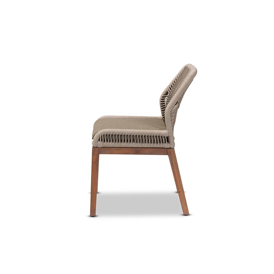 Jennifer Mid-Century Transitional Grey Woven Rope Mahogany Dining Side Chair. Picture 3