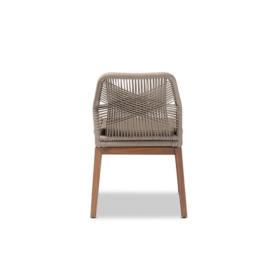 Jennifer Mid-Century Transitional Grey Woven Rope Mahogany Dining Side Chair. Picture 4