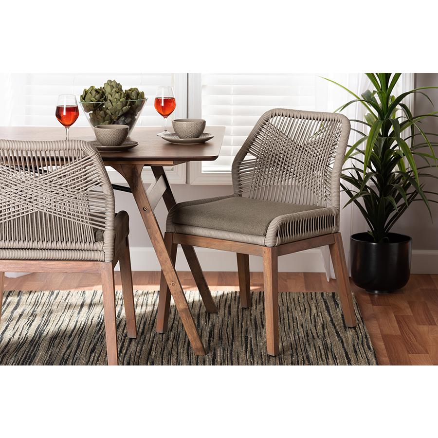 Jennifer Mid-Century Transitional Grey Woven Rope Mahogany Dining Side Chair. Picture 8