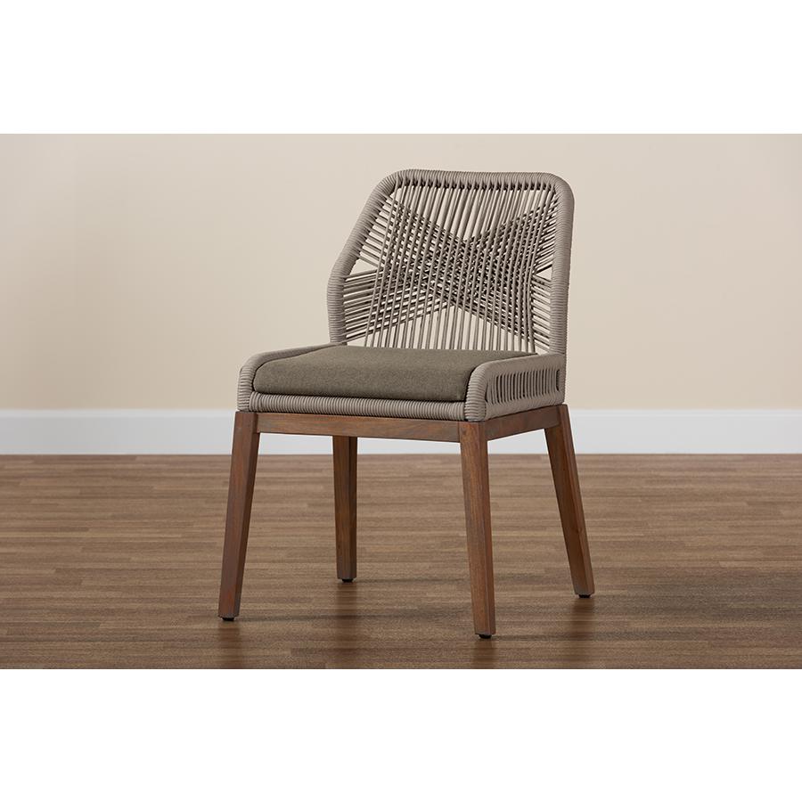 Jennifer Mid-Century Transitional Grey Woven Rope Mahogany Dining Side Chair. Picture 9