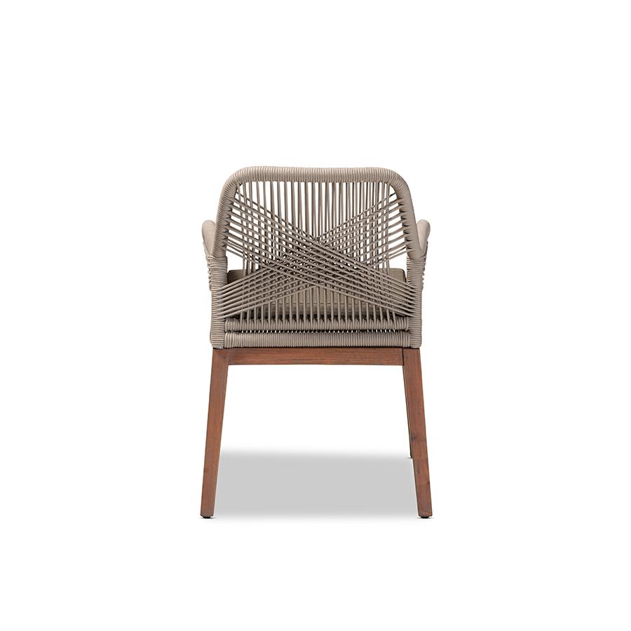 ennifer Mid-Century Transitional Grey Woven Rope Mahogany Dining Arm Chair. Picture 4