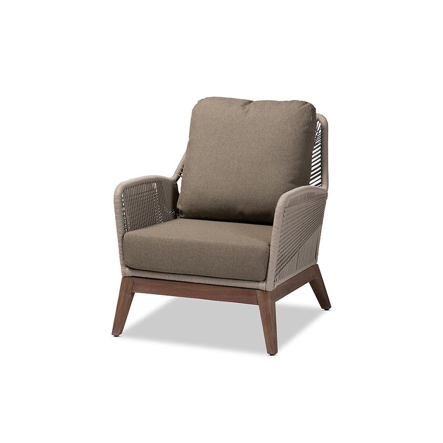 Jennifer Mid-Century Transitional Grey Woven Rope Mahogany Accent Chair. Picture 1