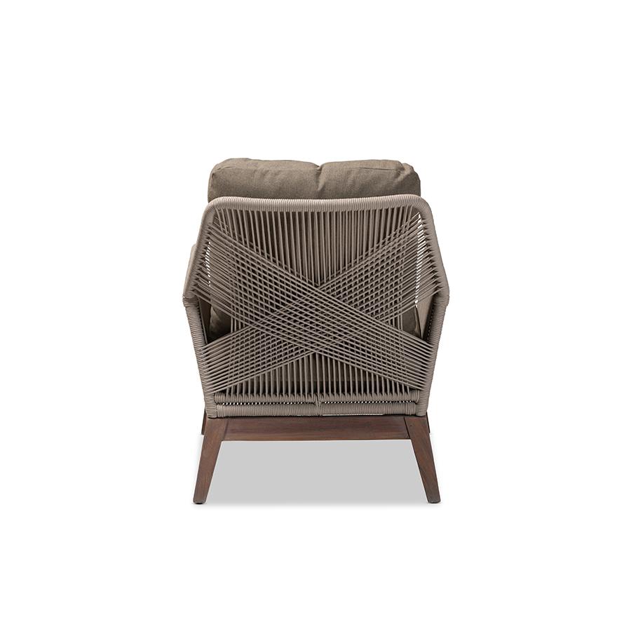 Jennifer Mid-Century Transitional Grey Woven Rope Mahogany Accent Chair. Picture 4