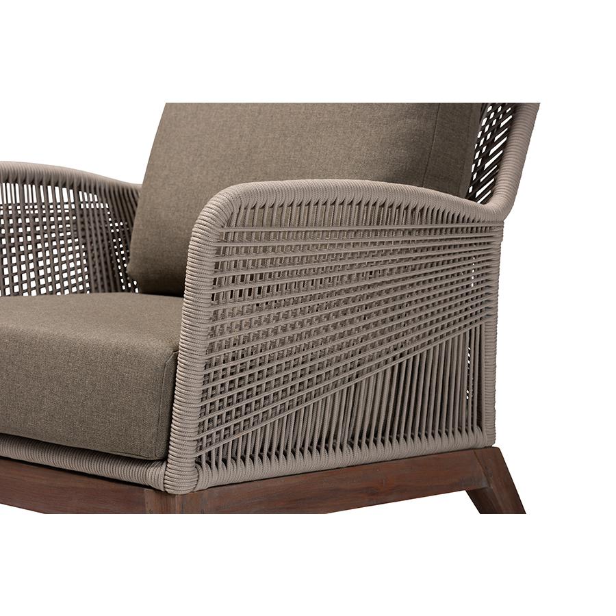 Jennifer Mid-Century Transitional Grey Woven Rope Mahogany Accent Chair. Picture 6