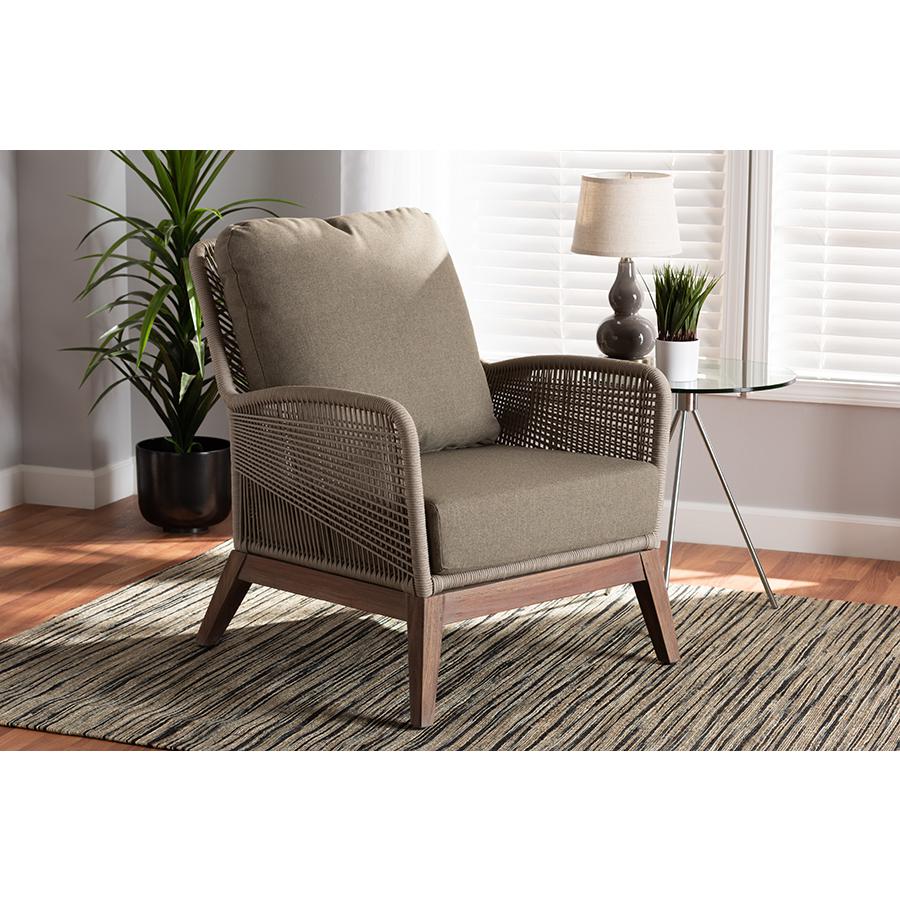 Jennifer Mid-Century Transitional Grey Woven Rope Mahogany Accent Chair. Picture 9