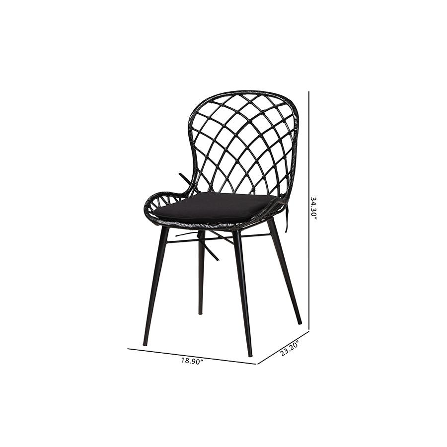 Bohemian Black Finished Rattan and Metal 2-Piece Dining Chair Set. Picture 9