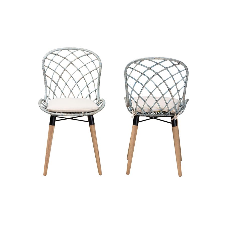 Light Blue Rattan 2-Piece Dining Chair Set. Picture 2