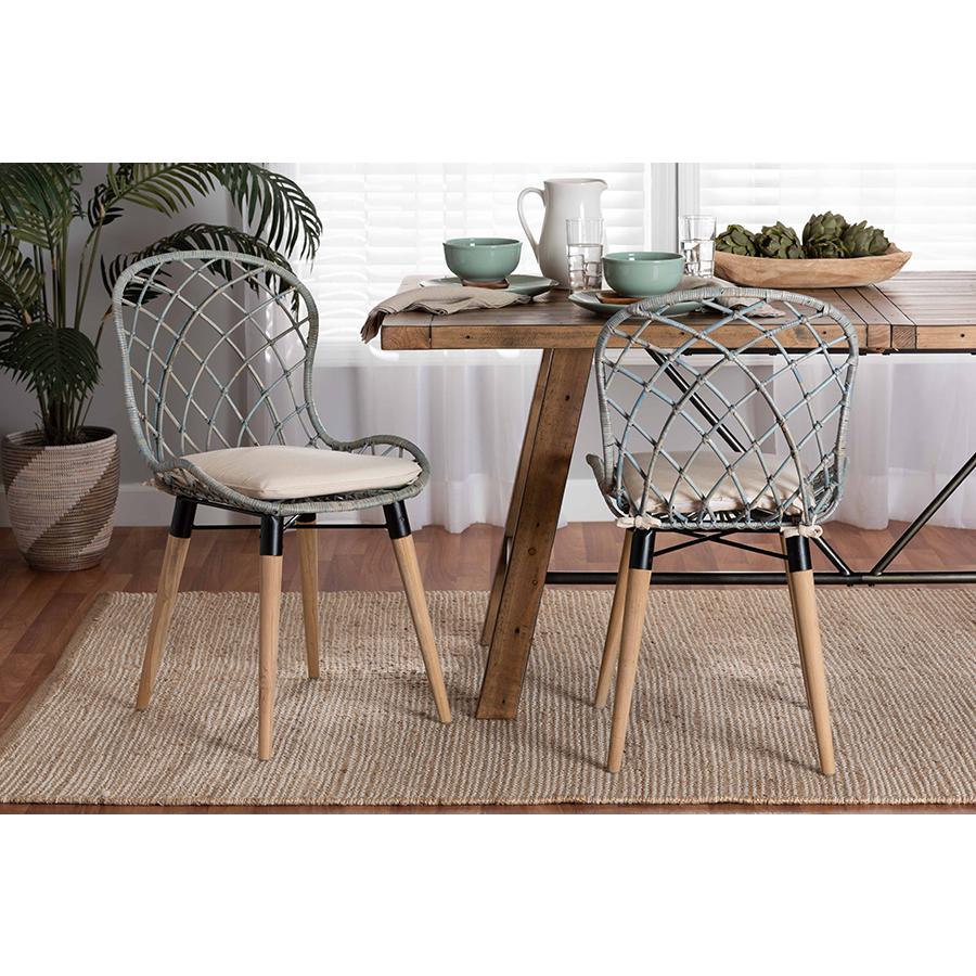 Light Blue Rattan 2-Piece Dining Chair Set. Picture 7