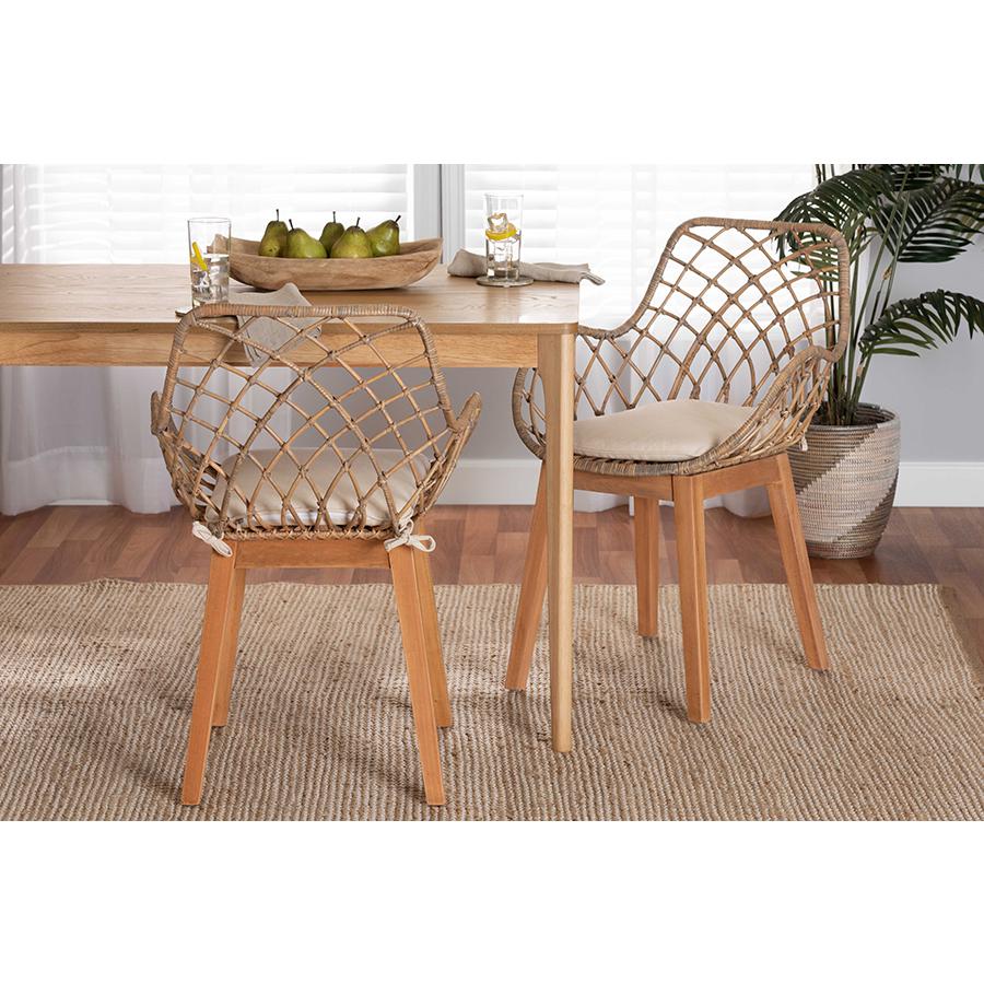 Natural Brown Finished Wood 2-Piece Dining Chair Set. Picture 7