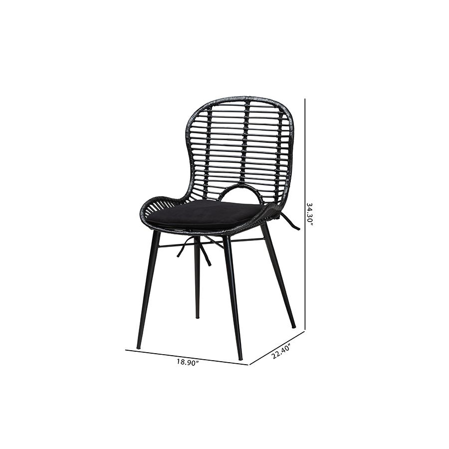 Bohemian Black Finished Rattan and Metal 2-Piece Dining Chair Set. Picture 9