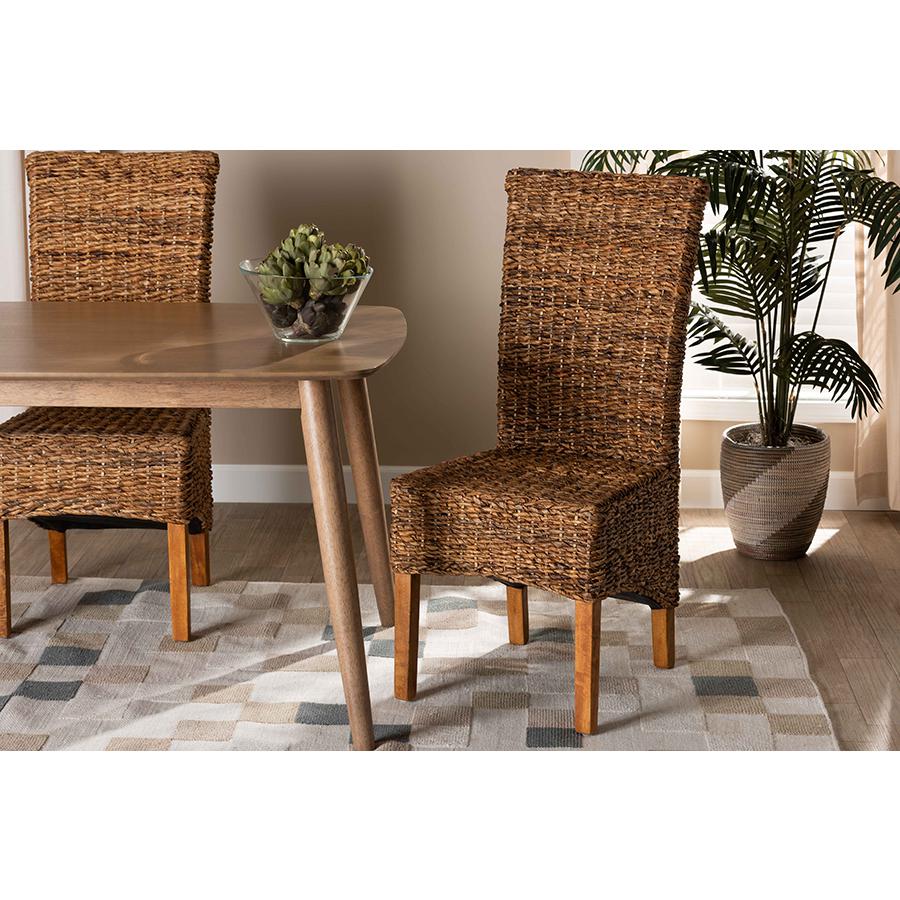 Baxton Studio Trianna Rustic Transitional Natural Abaca and Brown Finished Wood Dining Chair. Picture 8